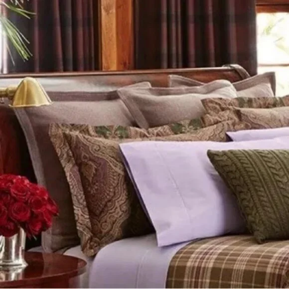 2 Ralph Lauren Archival Great Compton Riverport Purple Wool Euro Pillow Shams